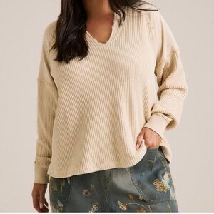 torrid Cream Waffle V-Neck Sweater